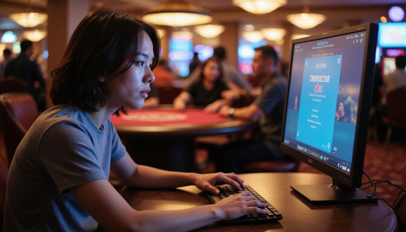 A person playing online casino game at a modern desk. A person playing online casino game at a modern desk.